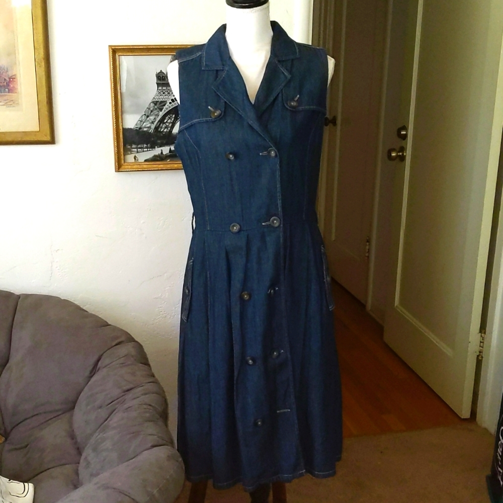 Anne Klein Dark Denim Sleeveless Trench Dress